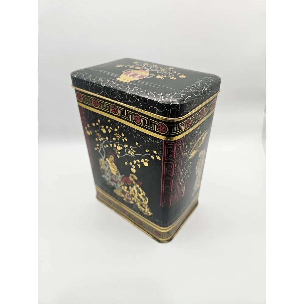 Vintage 1970s Chinoiserie Japanese Style Tea Tin, Made in England